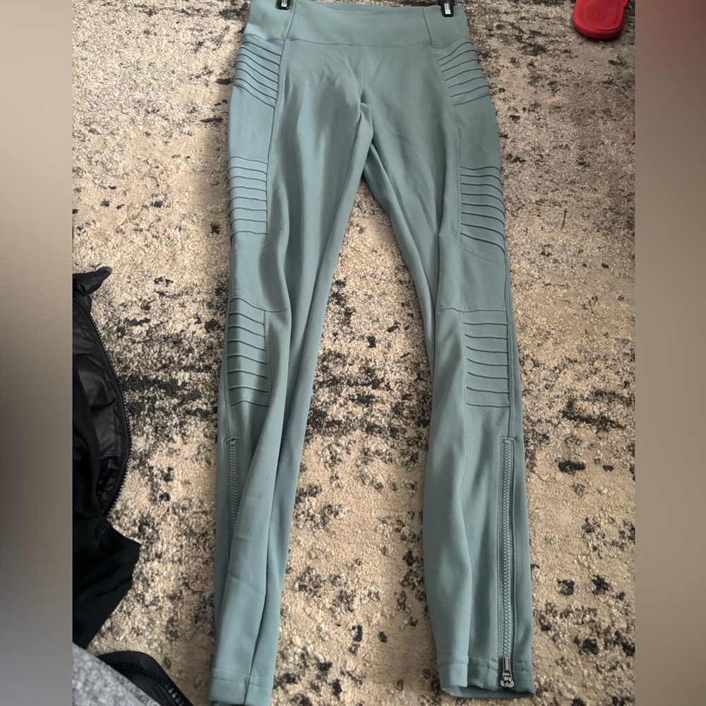Athleta Stylish Green Moto Leggings